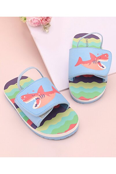 Babyoye Flip Flops with Back Strap & Shark Print - Multicolor
