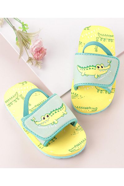 Babyoye Slip On  Flip Flops with Crocodile Print - Yellow