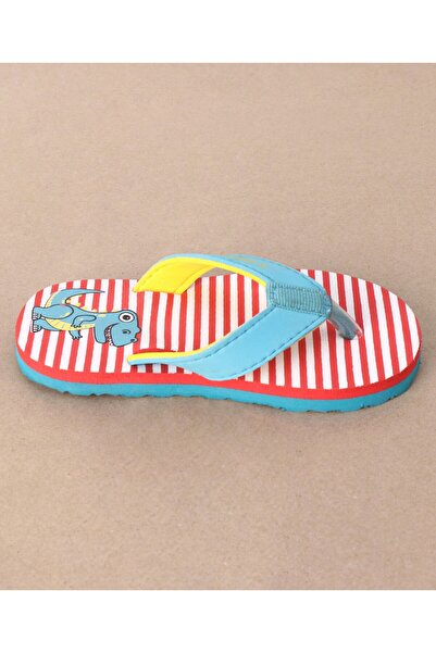 Cute Walk by Babyhug Casual Slip On Stripes Flip Flops with Dino Print - Red