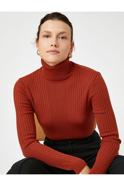 Koton Rollkragen-Strickpullover mit langen Ärmeln aus Kaschmir mit Struktur