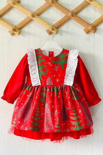 Bertuğ Bebek Rochie de Crăciun pentru fetiță roșie cu model de pin de Anul Nou