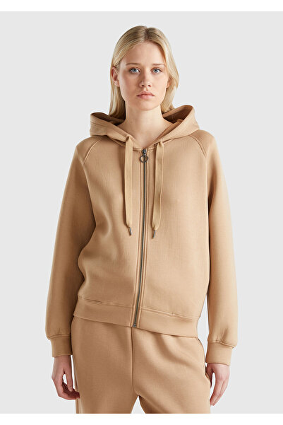 United Colors of Benetton Hanorac cu glugă, cu fermoar, cu șnur, amestecat de...