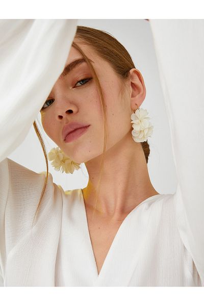 Koton Ring Earrings with Flower Detail