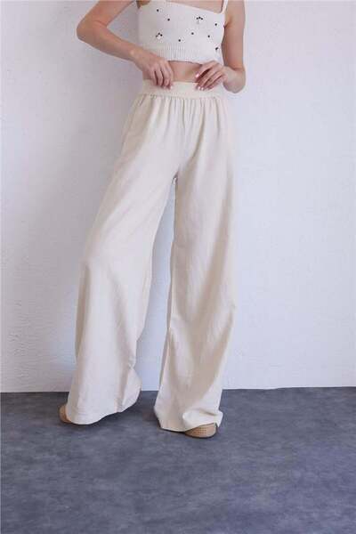 TARCENMODA بنطال واسع الساق بخصر مطاطي NATUREL N23-1601