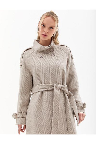 Kayra Palton din lână premium cu model în oase de pește - nurcă
