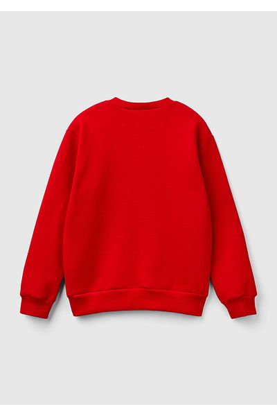 United Colors of Benetton Boy's Red Hem Logo Sticker Mickey Mouse Printed Sweatshirt