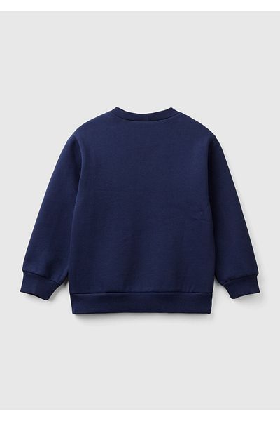 United Colors of Benetton Boy's Navy Blue Hemline Logo Mickey Mouse Printed Crew Neck Sweatshirt