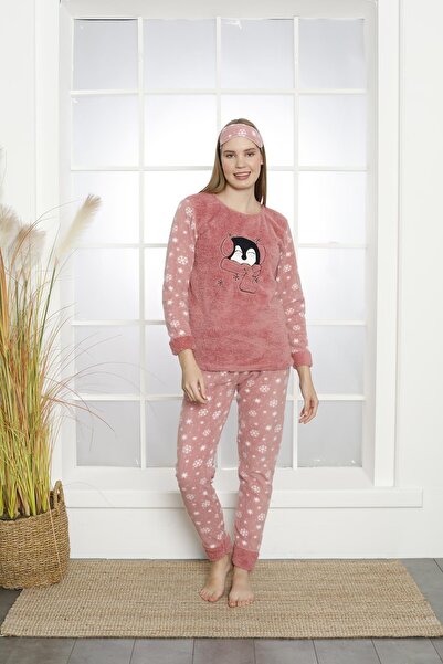 Akasya Women's Cuffed Winter Fleece Pajama Set 2131
