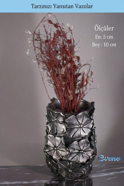 Evene Small Vase - Table Top Vase, Home Decoration, Silver Antique Color Model 16