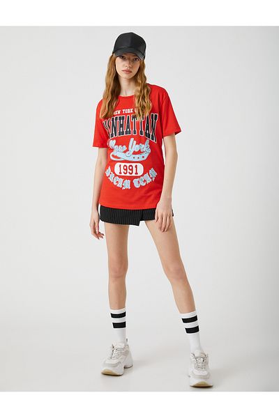 Koton College Printed T-Shirt Short Sleeve Crew Neck Cotton