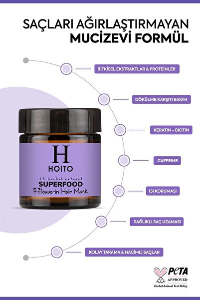 Hoito Superfood Leave-In Hair Mask (100 ml) - Besleyici & Onarıcı Durulanmayan Saç Bakım Maskesi