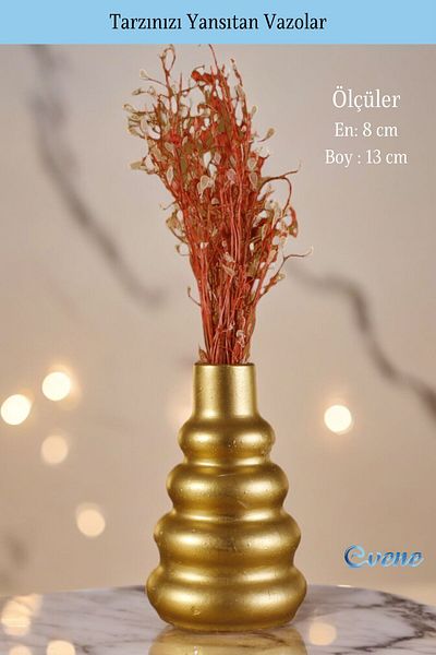 Evene 8 Model Home Decoration Vase - Small Vase, Tabletop Vase, Gold Color