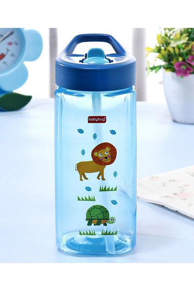 Babyhug Babyhug Lion Print Spout Sipper for Toddlers, Blue, BPA Free, Leak-Proof, 420mL (3-6 Years)