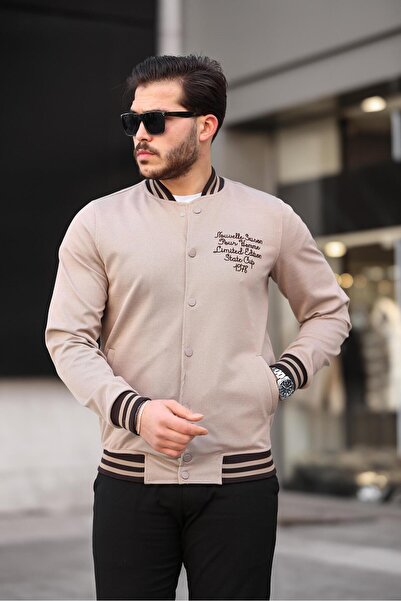 Miron Μπεζ κέντημα με λεπτομέρεια Pique Texture Regular Fit College Jacket - 2310