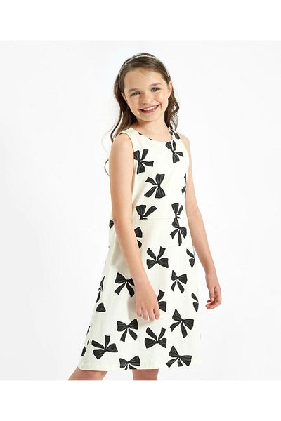 Primo Gino Primo Gino Cotton Blend Sleeveless Dress With Bow Print - Ivory