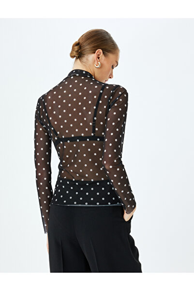 Koton Potisk puntíků s dlouhým rukávem, límeček, průhledné tylové tričko