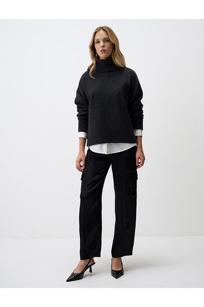 Jimmy Key Black High Waist Relaxed Fit Satin Woven Trousers