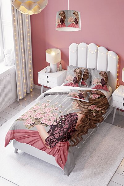 dekomingo طقم غطاء لحاف بناتي منقوش للأطفال والرضع (بدون ملاءة)