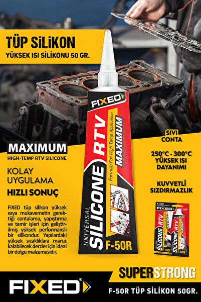FIXED F50R 300° Isıya Dayanıklı Kırmızı RTV Sıvı Conta Tüp Silikon 50 Gr Yüksek Isı Silikonu