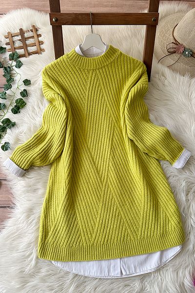 MODAQU Tunica pulover moale Argyle verde ulei