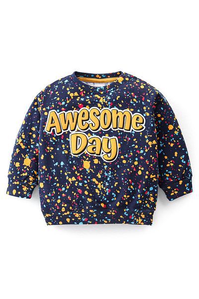 Babyhug Cotton Terry Knit Full Sleeves T-Shirt and Lounge Pant/Co-ord Set Text Print - Blue