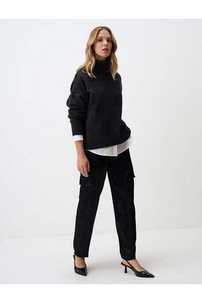 Jimmy Key Black High Waist Relaxed Fit Satin Woven Trousers