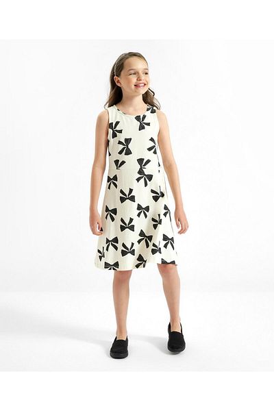 Primo Gino Primo Gino Cotton Blend Sleeveless Dress With Bow Print - Ivory
