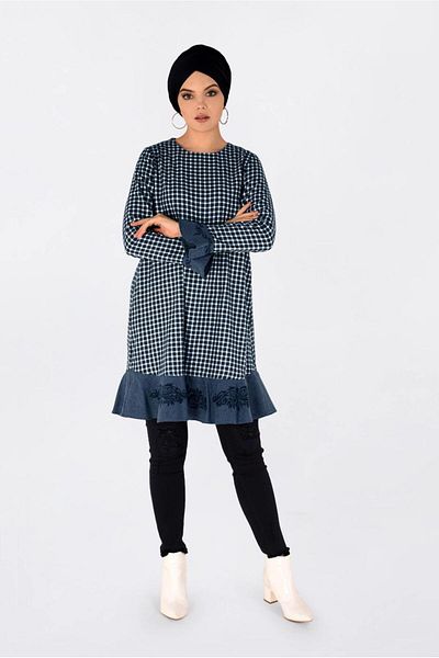 TRENDTESETTÜR Τούνικ με μοτίβο Gingham σε κρεμ χρώμα 4793