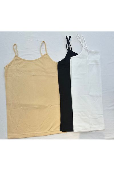 COMFORT SECRET 3-Piece White Black Skin Women's Undershirt - Cotton and Lycra, Rope Strap, Economic Package