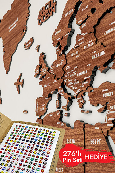 Colorfull Worlds 3d Ξύλινος Παγκόσμιος Χάρτης Διακόσμηση τοίχου - Σχέδιο ταξιδιού σχολείου μοντέρνου γραφείου σπιτιού