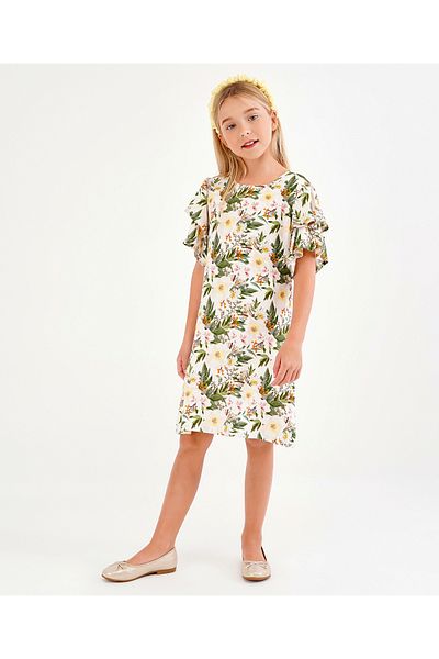 Primo Gino Primo Gino Tiered Sleeves All Over Flora Printed Frock Dress  - Green