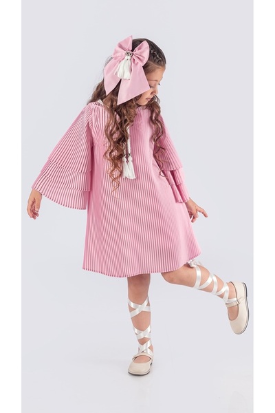 Mnk Baby&Kids Kız Çocuk Krep Plise Elbise MNK0595 PEMBE