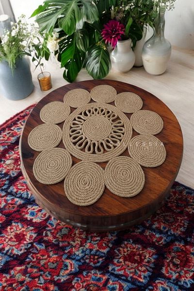 COLLESSİA Seville Organic Handmade Iuta American Service Trio Husa Masuta Cafea 42 Cm