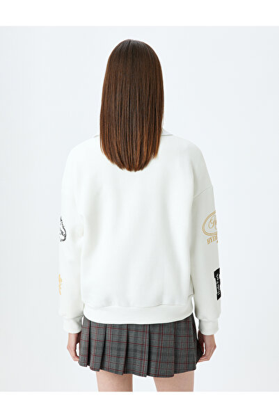Koton Polo Neck Buttoned Oversize College Embroidered Raised Sweatshirt