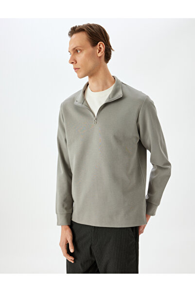 Koton Μακρυμάνικο βαμβακερό ύφασμα Interlock Basic Φούτερ με μισό φερμουάρ