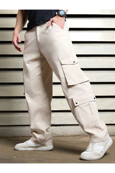 High Star By Styli Solid Loose Fit Mid Rise Cargo Pants