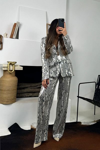 Sohotique By P Gray Sequined Snakeskin Printed Pants