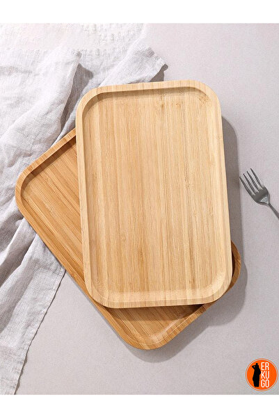 ERKUGO 2 Pieces Bamboo Rectangle Serving Plate, Presentation Set (30x20 cm)