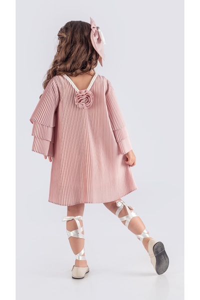 Mnk Baby&Kids Kız Çocuk Krep Plise Elbise MNK0595 PUDRA