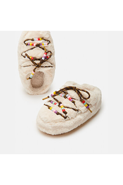 MOON BOOT Kadın / Kız Terlik 80D1460250-L002 Moon Boot Mule Faux Fur Beads Cream