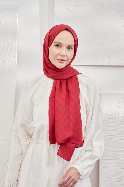 ARMANDA Red Italian Jacquard Zigzag Patterned Shawl