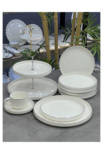 Doğudeko Sierra Silver Porcelain 20 Piece Brunch Set