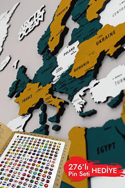 Colorfull Worlds 3d Ahşap Dünya Haritası Duvar Dekoru - Modern Ev Ofis Okul S...