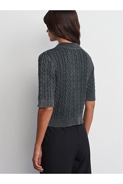 Dilvin 60244 Πόλο γιακά Πέτρινα Κουμπιά Πλεκτά Ζακέτα με ξεθωριασμένο εφέ