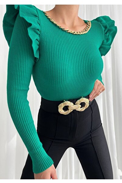 Secret Passion Lingerie Ženska pletena tkanina Sa detaljem na ramenu Zeleni d...