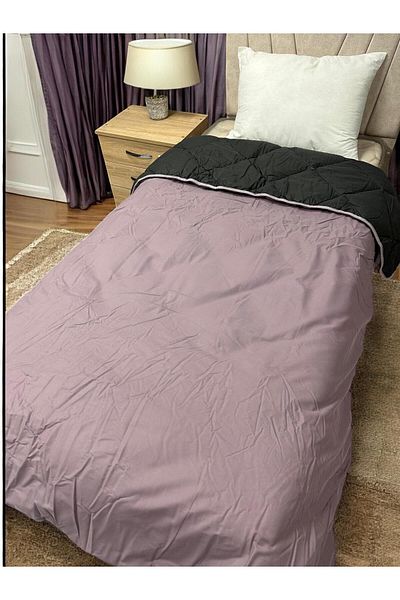 Clasy 100% Cotton Ranforce Single Double Sided Quilt Purple-Black Plain Pattern