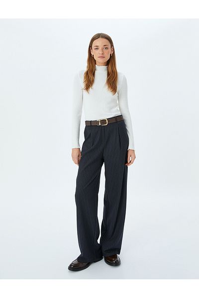 Koton Long Sleeve Textured Ruffled Stand Collar T-Shirt