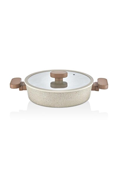 LAVONNI Valeria 26 cm Basık Silikon Kenarlı Cam Kapak Granit Tencere