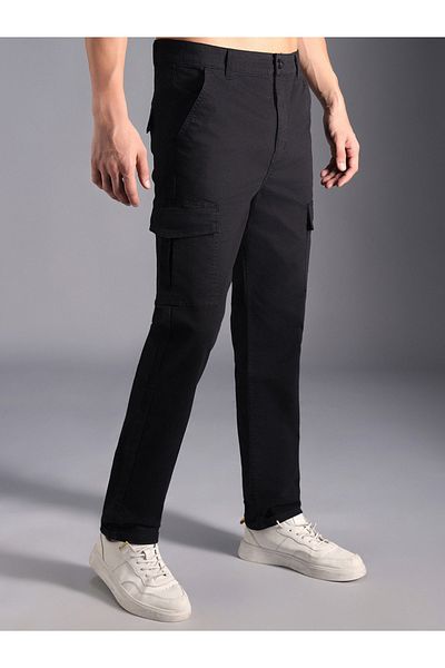 High Star By Styli Straight Leg Mid Rise Cotton Cargo Pants