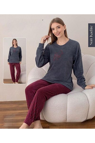 BOYRAZ Women's Winter Crew Neck Soft Velvet Pajamas Set 07037 - 1 Piece